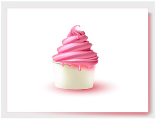 3d Soft Ice Cream.Ice cream in a paper jar, packaging.Vector realistic image of ice cream. Label, wrapper, poster, leaflet.
