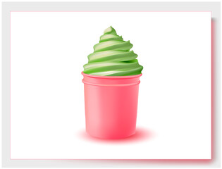 3d Soft Ice Cream.Ice cream in a paper jar, packaging.Vector realistic image of ice cream. Label, wrapper, poster, leaflet.