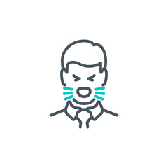 head of sick man coughing without a mask single line icon isolated on white. Perfect outline symbol Signs and symptoms Coronavirus Covid 19 pandemic banner. Quality design element with editable Stroke