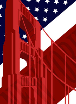 super set of New York colorful style magazine paper, vector stock illustration. Urban landscape with the Golden gate bridge. perspective image