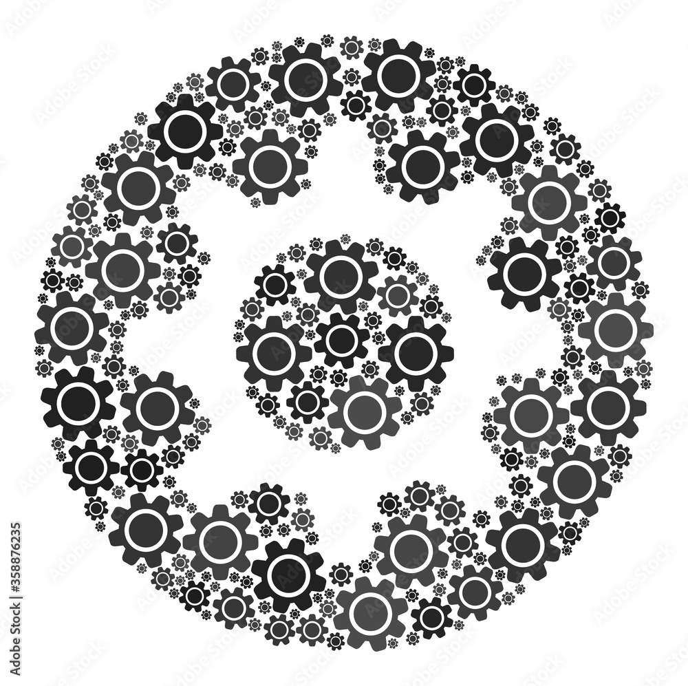 Poster workshop mosaic for cogwheel. round abstract cogwheel mosaic is created from random gearwheels. engi