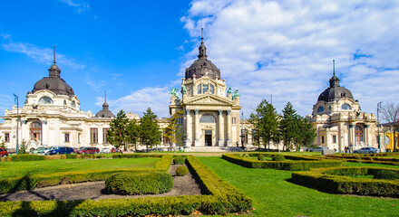 It's Szechenyi Medicinal Bath in Budapest, Hungary, the largest medicinal bath in Europe.