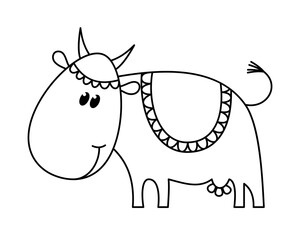 Cartoon cow on a white background. Contour design for self-painting. Isolated object of an animal. Vector illustration