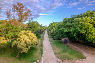 Fototapeta na wymiar Valencia Turia River gardens Jardin del Turia, leisure and sport area park, Spain panorama.
