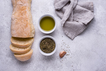 Homemade French baguettes with olive oil