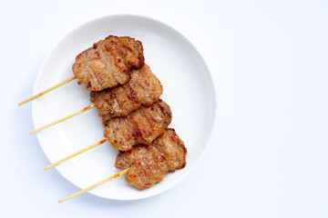 Grilled pork on white background.