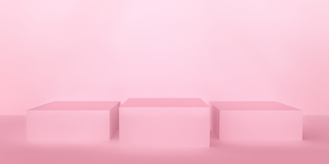 3d rendering Pink cube shape stage or podium for advertisement.