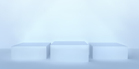 3d rendering Blue cube shape stage or podium for advertisement.