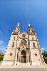 Fototapeta na wymiar Vrsac, Serbia - June 04, 2020: A magnificent Roman – catholic cathedral dedicated to St Gerhard (serbian: Crkva Svetog Gerharda) was built in 1863. 