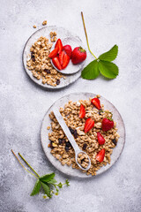 Homemade granola with fresh strawberry