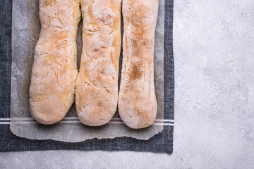 Homemade French baguettes with olive oil