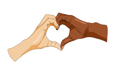 An illustration depicting two hands of different skin colors forming a heart