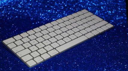 Close up of Computer keyboard and key on nice shiny blue modern background 3