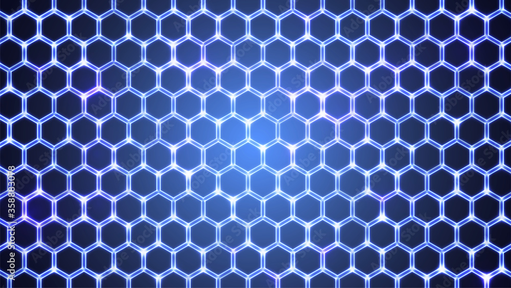 Poster abstract hexagon background. hexagonal pattern on blue backdrop. futuristic print or wallpaper. stoc