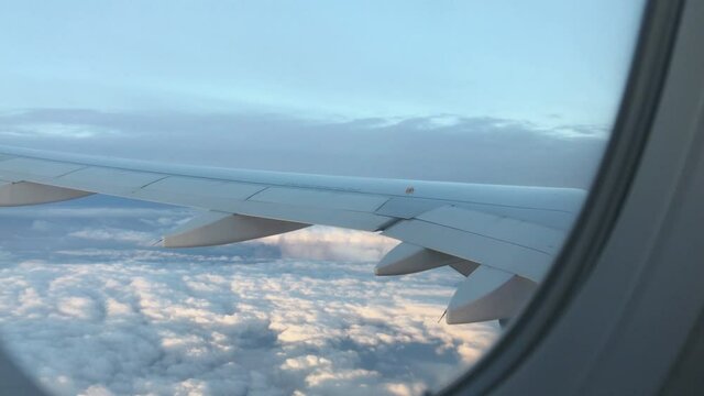 View from window on airplane clouds