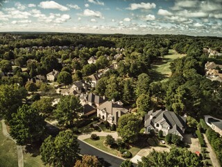 Fototapeta na wymiar Aerial view of an upscale subdivision in suburbs of Atlanta, GA usa