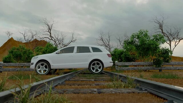 Railroad Railway Accident. Train And Car Wreck