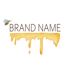 Watercolor logo with honey drips and a bee