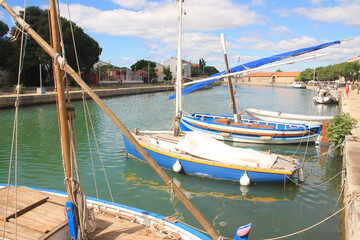 Traditional boats in Frontignan, a seaside resort in the Mediterranean sea, Herault, Occitanie, France
