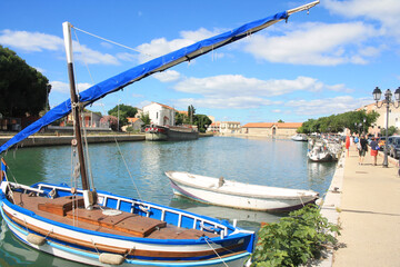 Traditional boats in Frontignan, a seaside resort in the Mediterranean sea, Herault, Occitanie, France
