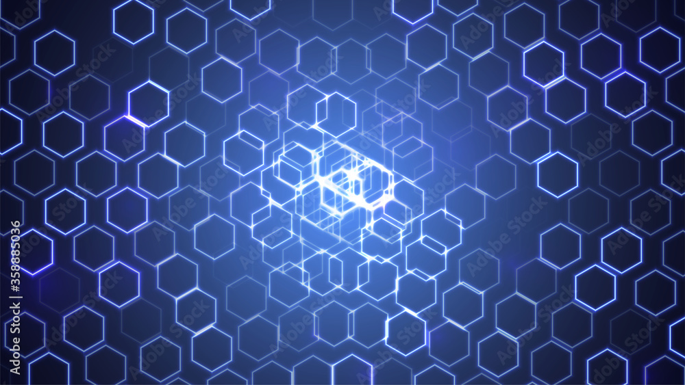Poster abstract hexagon background. hexagonal pattern on blue backdrop. futuristic print or wallpaper. stoc