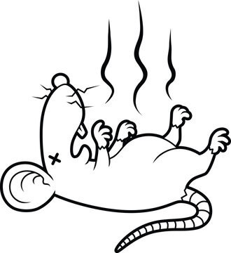 Vector Cartoon Stinky Dead Rat Line Art