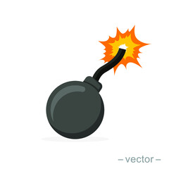 Bomb with burning wick on a white background