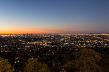 Before dawn view of Los Angeles from scenic Griffith Park in the Hollywood Hills.