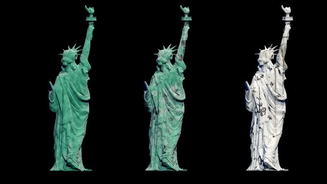 Statue of liberty. aerial shot. fly 3d animation. USA, America