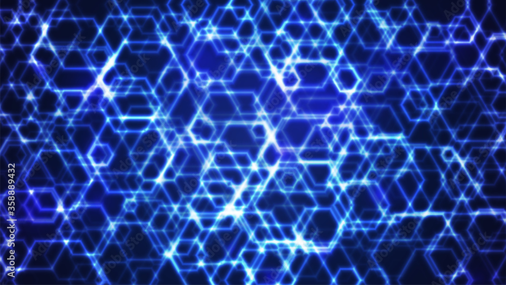 Poster abstract hexagon background. hexagonal pattern on blue backdrop. futuristic print or wallpaper. stoc