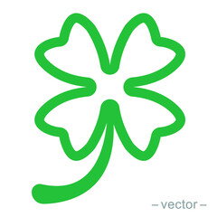 Green shamrock clover vector icon. Shamrock clover isolated, flat decorative element. Thin line style. Logo illustration.