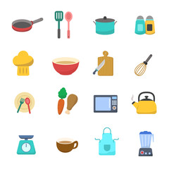 Set of kitchen related vector illustration in flat design isolated on white background 