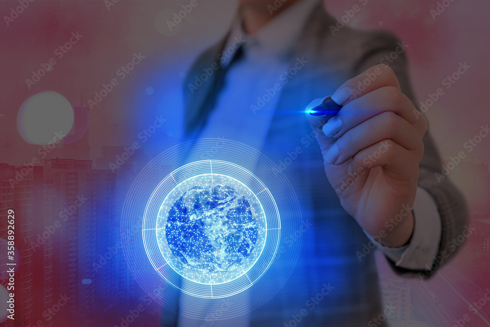 Poster futuristic icons distant solar system showing global technology networks. elements of this image fur