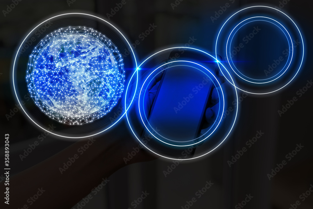 Poster digital image of distant solar system showing global technology networks. elements of this image fur