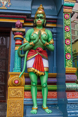 SINGAPORE, SINGAPORE - MARCH 10, 2018: Hanuman deity image in the Sri Vadapathira Kaliamman Temple in the Little India of SIngapore.