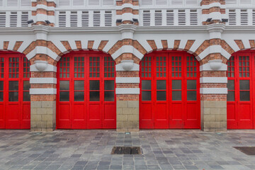 Detail of the Central Fire Station in Singapore,