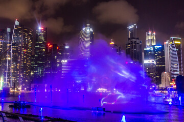Fototapeta na wymiar SINGAPORE, SINGAPORE - MARCH 11, 2018: Marina Bay Light & Water Show in Singapore