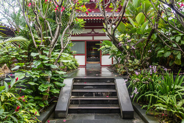 Garden in the Buddha Tooth Relic Temple in the Chinatown of Singapore