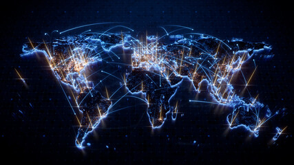Global Network Connection. Loopable Moving Image. World Map Courtesy of NASA