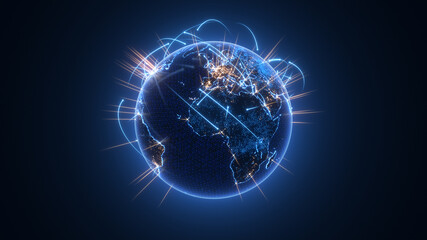 Global Network Connection. Loopable Moving Image. World Map Courtesy of NASA