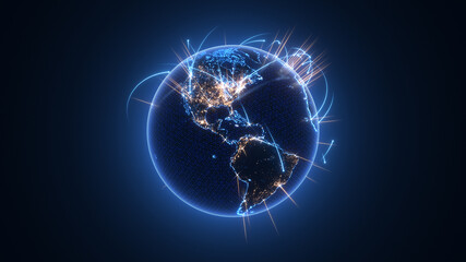 Global Network Connection. Loopable Moving Image. World Map Courtesy of NASA