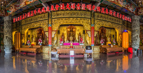 PENANG, MALAYSIA - MARCH 21, 2018: Interior of Kek Lok Si  Buddhist temple in Penang, Malaysia