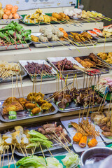 Various skewers at the night market in George Town, Malaysia
