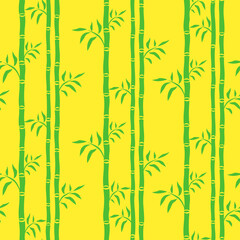 Bamboo trees seamless pattern. Leaf floral background bamboo stalks. Cartoon graphics green and yellow drawing. For web page backgrounds, surface textures, textile. Vector illustration