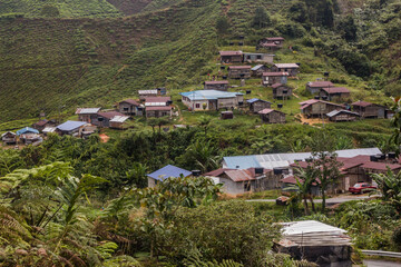 Fototapeta na wymiar View of a small village in the tea plantations in the Cameron Highlands, Malaysia