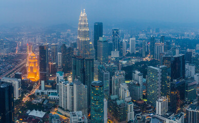 Fototapeta na wymiar Skyline of evening Kuala Lumpur, Malaysia