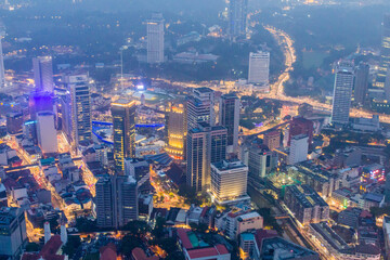 Obraz premium Night aerial view of Kuala Lumpur, Malaysia