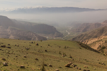Fototapeta na wymiar Misty view of Alamut valley in Iran