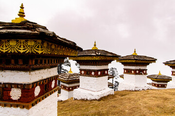 108 memorial chortens or stupas known as Druk Wangyal Chortens, Dochula Pass, Bhutan