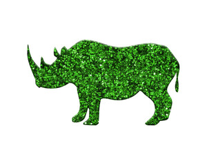 rhino green glitter isolated on white background illustration, vintage cute Africa safari rhinoceros 